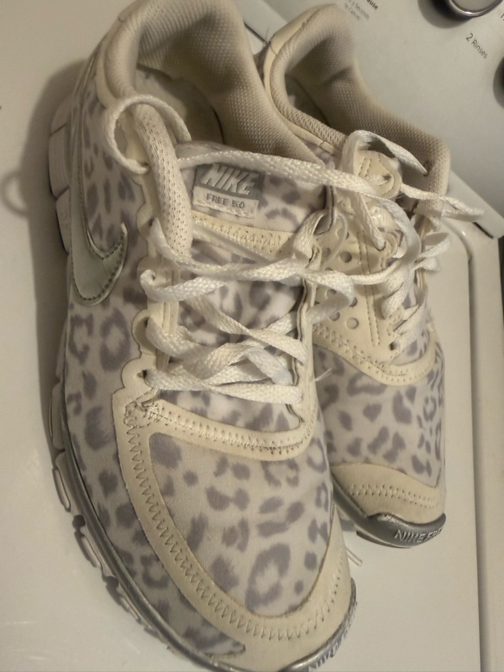 Nike Women’s Off White & Light Gray Leopard Print Free Run Sneakers